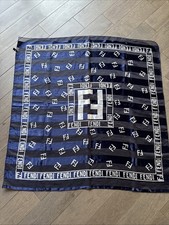 Authentic Vintage Fendi Blue  White 100 Silk Scarf Iconic FF   39    Square