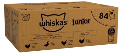 BRANDED whiskas Junior Poultry Selection Jelly 84 Pouches,Wet Kitten Megapack 84 x 85 g