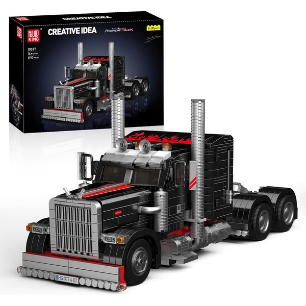 Mould King 10037 Technik Truck Bausatz, 1797 Teile, Rot Blau Gelb Schwarz Weiß-image