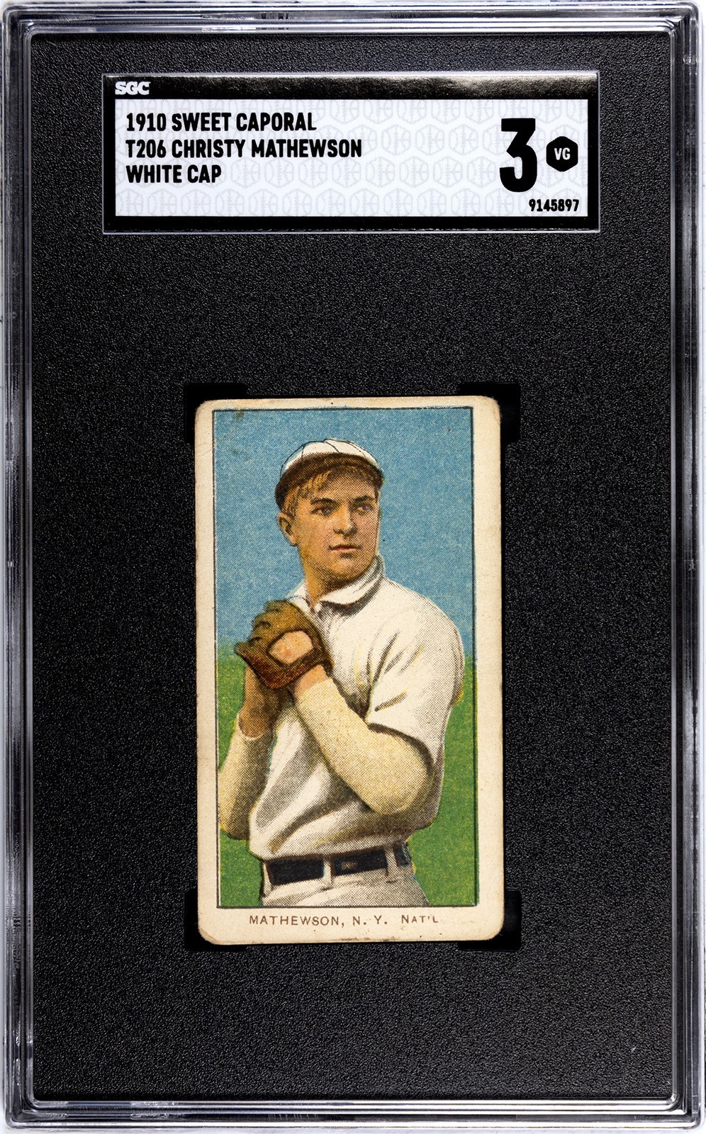 1909 T206 Christy Mathewson White Cap Sweet Caporal Back - SGC 3 VG