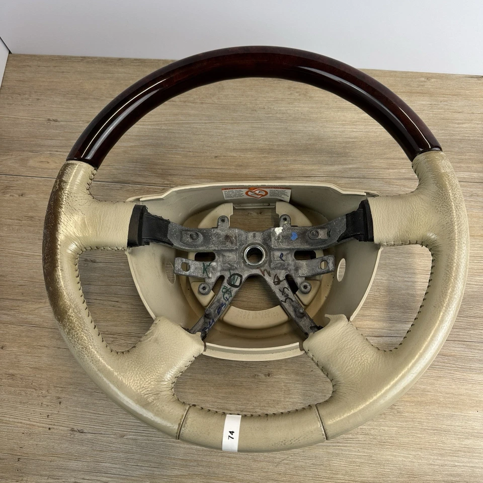 2003-2006 Lincoln Navigator Leather Wood Steering Wheel OEM 30328471 Tan Aviator - Image 2 of 4