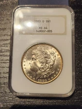 1883 O $1 MS 64 NGC MORGAN SILVER DOLLAR GREAT REVERSE TONING SUPER NICE COIN!!!