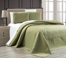 3-Piece Dark SAGE Green Oversize Stella Grande Bedspread King/Cal King Emboss...