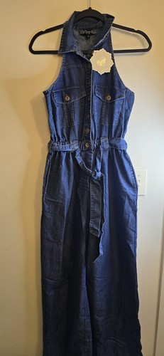 Women’s Dark Wash Denim Jumpsuit with Belt