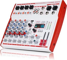 MW-6 White 6 Channel Professional DJ Audio Mixer, Portable Controller Mixer