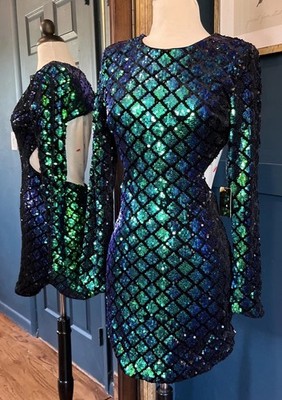 After Dark- Size S Mermaid Sequence - Long Sleeve Cocktail Dress. NWT