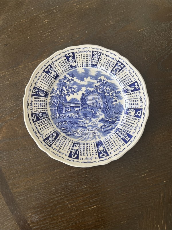 Alfred Meakin 1972 Blue Zodiac Calendar Plate God Bless Our House England