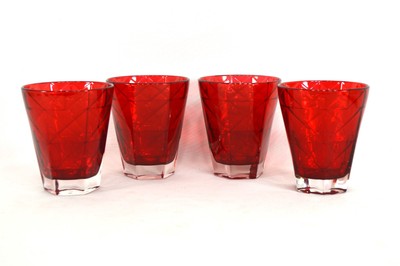 Vietri Tumbler Glasses, Red Barware, Tapered Drinking Glasses