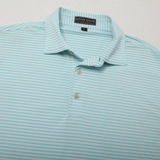 Peter Millar Polo Shirt Mens Large Light Blue White Stripe Summer Comfort Golf