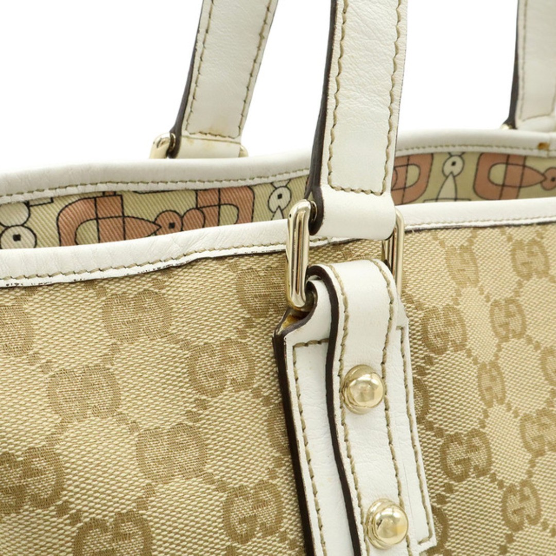 GUCCI GG Canvas Sherry Line Tote Bag Leather Strap Used, Khaki/White thumbnail 7