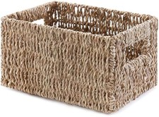 Handwoven Seagrass Storage Basket with Handles Natural Woven Shelf Organizer Bin