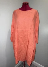 Match Point USA Womens Orange Linen Midi Dress With Pockets Casual Size XL