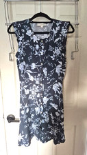 Sweet LOFT Navy and White Floral Midi Dress Size  10 A-Line Button Front