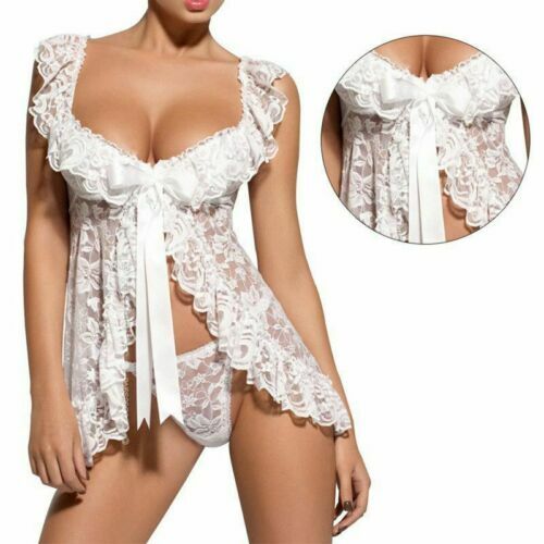 Juego de ropa interior para mujeres inocente blanco corte bajo lencería noche negro babydoll sexy |