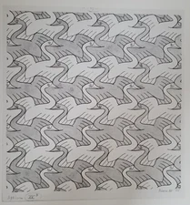 STUDY REGULAR DIVISION THE PLANE WITH BIRDS (Swans 1955) M C Escher 11x7" Print