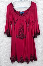 Urban Mango Dress Women’s Large Red Black Boho Floral Abstract Beaded Embroidery