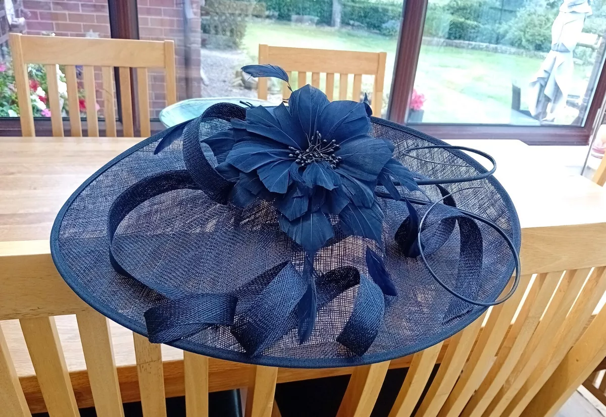 Large navy blue wedding hat hotsell