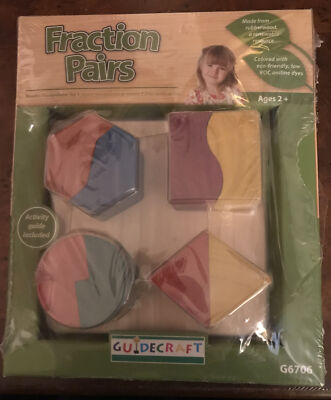 Guidecraft Fraction Pairs Kids Shape Sorting Wooden Learning Toy New Sealed