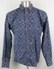 Luchiano Visconti Black Button Down Shirt Mens Size XL Blue Paisley Cotton Modal