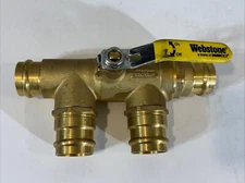 Nibco Webstone 1-1/4” X 1-1/4” Press Full Port Brass Ball Valve 88655 Purge Tee