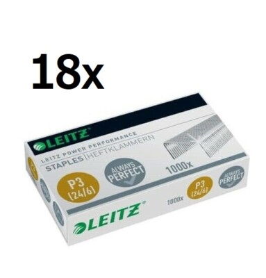 18 x Leitz Heftklammern 5570 Klammern P3 verzinkt 24/6 Tackernadeln 1000 Stück