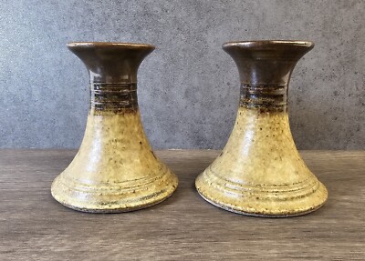 Signed Ulmer stoneware pottery set of 2 candle holders *SEE MY STORE FOR MORE*