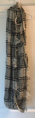 Women's G.H. Bass & Co black and white infinity double loop scarf with tassels