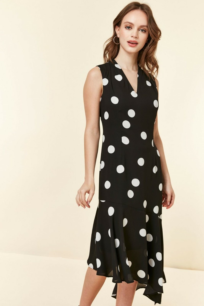 Wallis PETITE Black Polka Dot Midi Dress UK