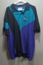 Vintage 90s Charlotte Hornets Apex One Polo Style Colorblock Shirt Size XL Rare!