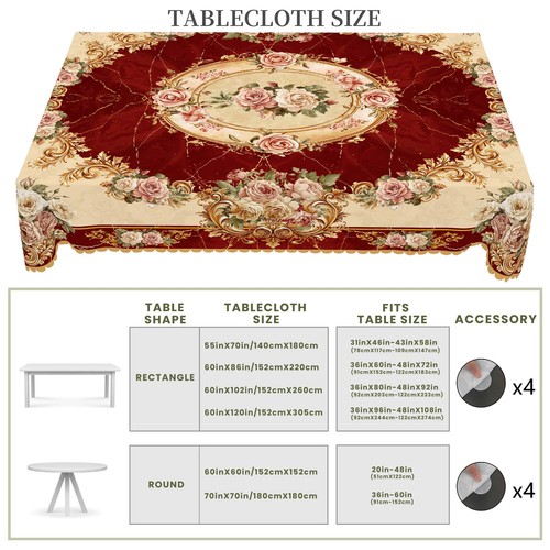 1 Pc Floral Round Tablecloth,Floral Pattern Table Cover Edge Embossing Process - Picture 6 of 7