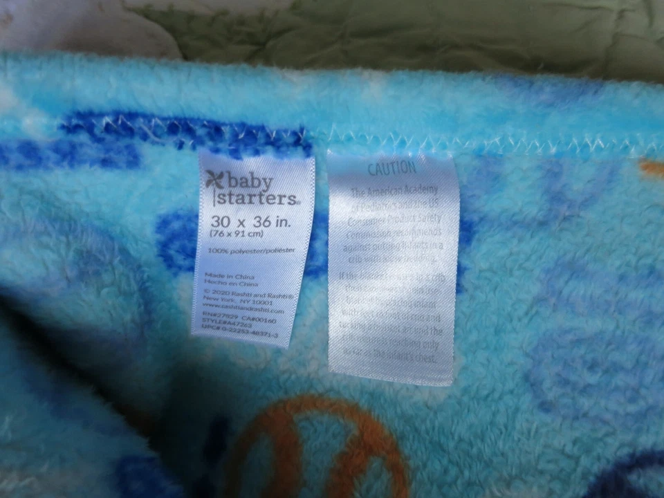 Baby Starter's Sports MVP Score Blue Aqua Orange Fleece Baby Boy Blanket EUC Foto 3 de 3