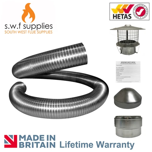 Flexible Flue Liner Logburner MF Stove Chimney 316 Or 904 Grade For Stoves 5" 6"