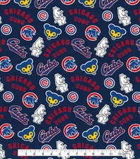 CHICAGO CUBS CLASSIC CUBBY LOGOS Cotton Half Yard 18"x 44"