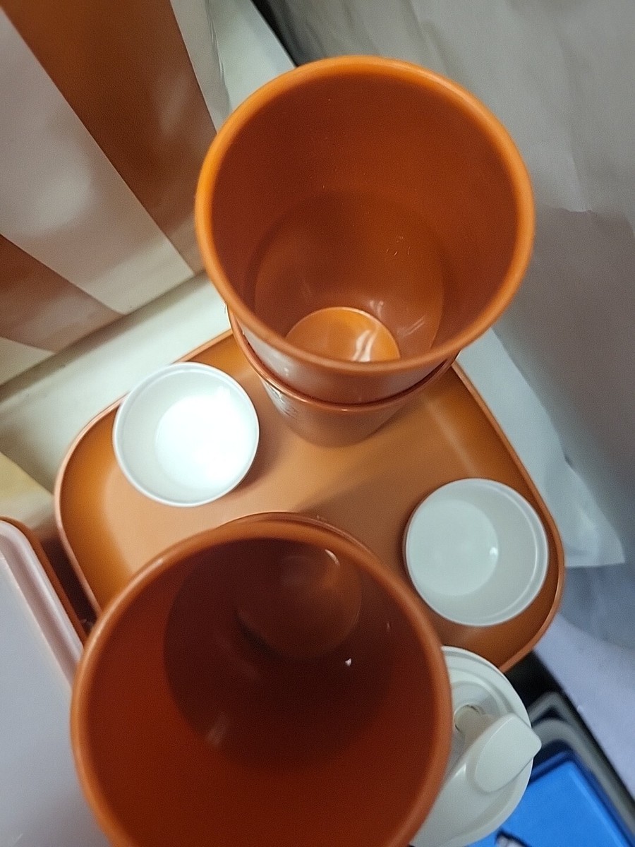 TUPPERWARE PICNIC SET~1970's~Orange/White Stripes~Cups