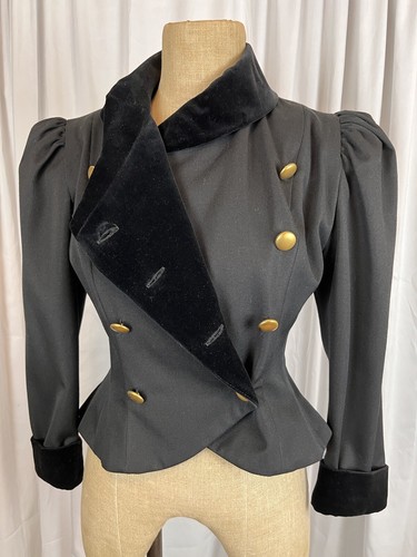 Platine Paris Black Wool Jacket with Velvet Trim Size 38 FR - Picture 6 of 10