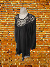 LIPSY BLACK DRESS SIZE UK 16 WOMENS LONG SLEEVE SHEER LACE BUTTON LAYERED PARTY