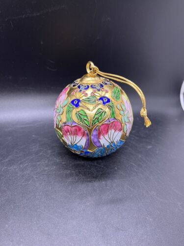Cloisonné Round Ornament With Peacocks And Flowers  - Picture 1 of 7