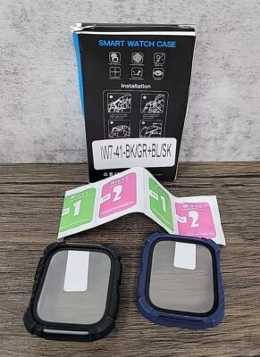 2 Pack Goton Case for Apple Watch Series 8 & 7 for iWatch 41 mm Black Blue