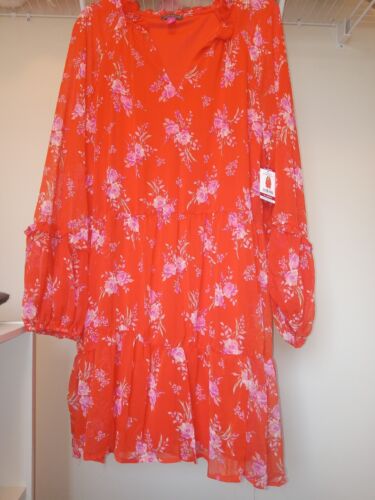 Vince Camuto Womens Orange/pink Floral Tiered Dress Lined Size Xl New With Tags - Picture 2 of 7