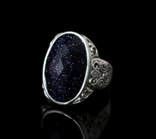 T08 Anello Avventurina Ovale Schlaufenmuster 925 Argento Sterling - Immagine 2 di 4