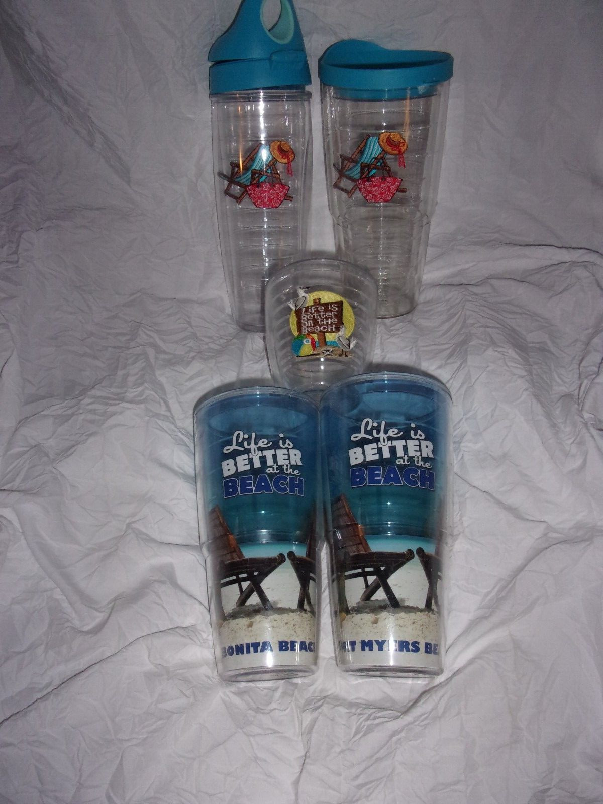 5 Tervis Tumblers 16 Oz 24 oz Water Bottle Life is Better at the Beach