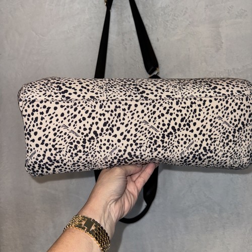 Overnight Weekender Bag Mali + Lili Tote Black Beige Snow Leopard Print Duffle - Picture 6 of 13