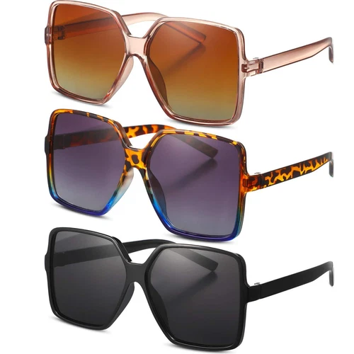 3 Pairs Square Sunglasses for Women Big Large Wide Vintage Shades for Men Unisex