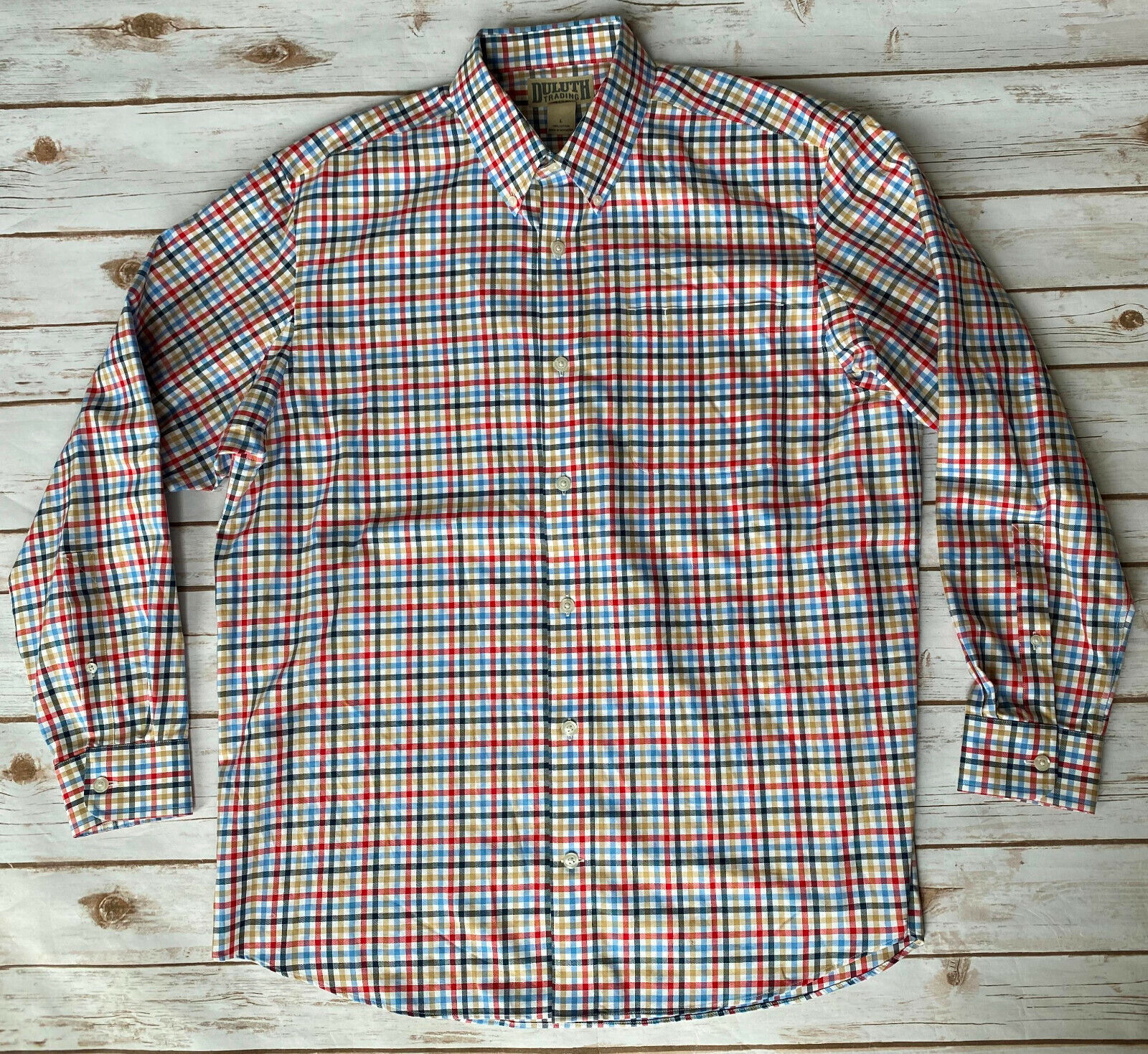 DULUTH TRADING LONG SLEEVE SHIRT GINGHAM MULTI RARE COLOR MENS LARGE EUC image 2