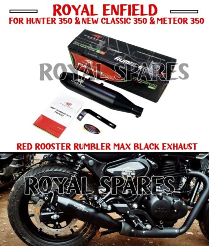 Royal Enfield HUNTER / METEOR /NEW CLASSIC 350 RED ROOSTER RUMBLER BLACK EXHAUST - Picture 1 of 16