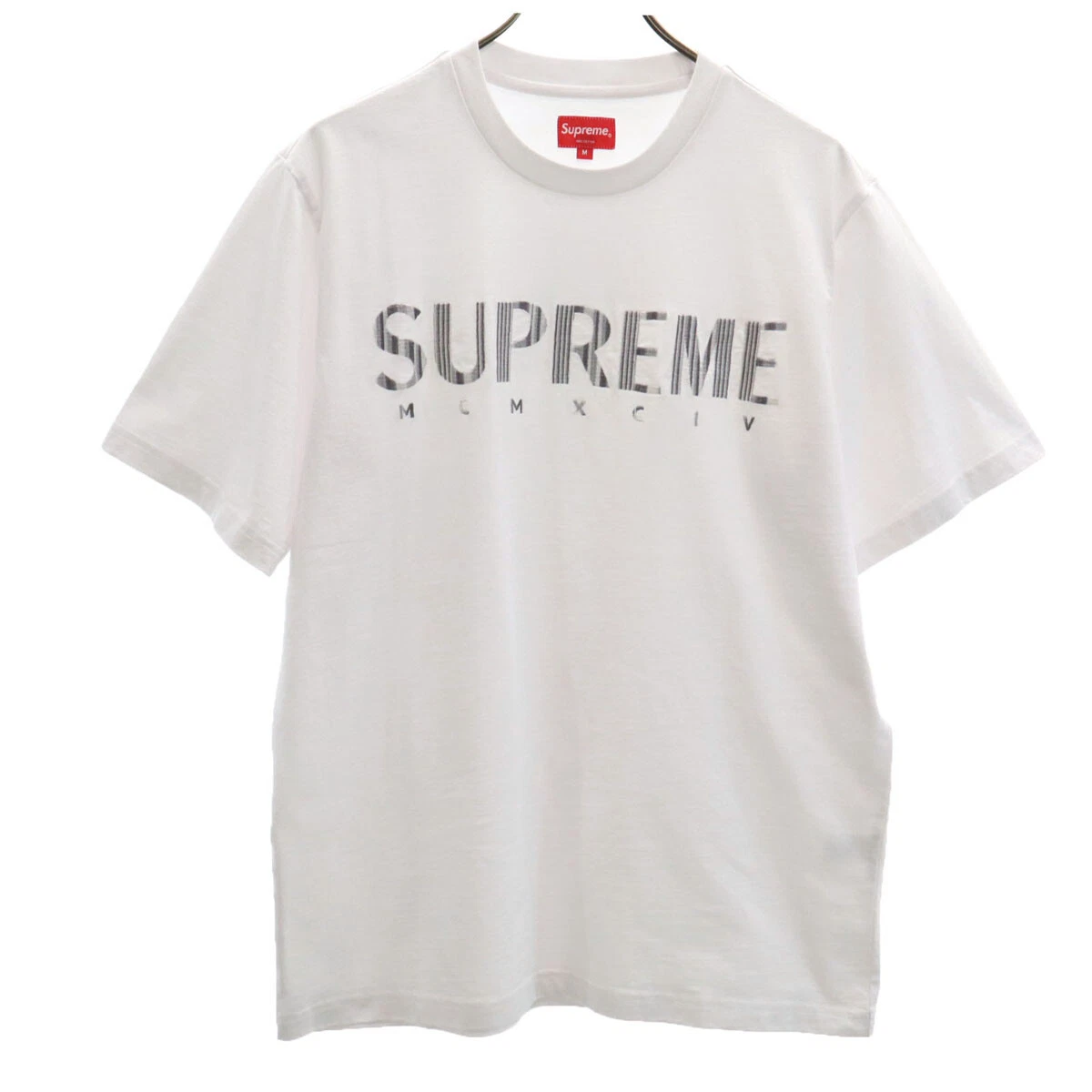 Supreme Logo Broderie T shirt Manches Courtes M Blanc Avec Sac Homme