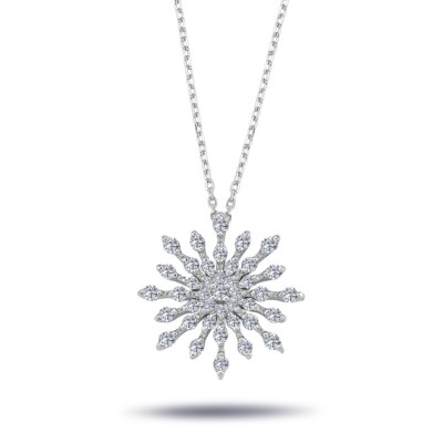 Schneeflocke Diamanten (Brillant-Schliff) Anhänger Collier 14 Karat Weißgold