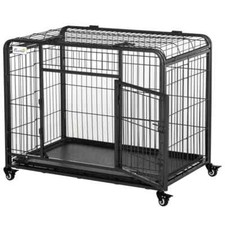 X PawHut Chenil Cage Pour Chiens Pliable Double Porte Bloc 4 Roues Frein And