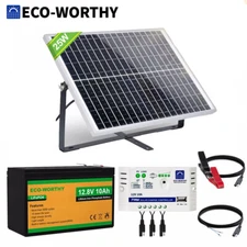 ECO-WORTHY 10W 25W Watt Solar Panel Kit & 12v 10Ah Lithium Battery Home Camping