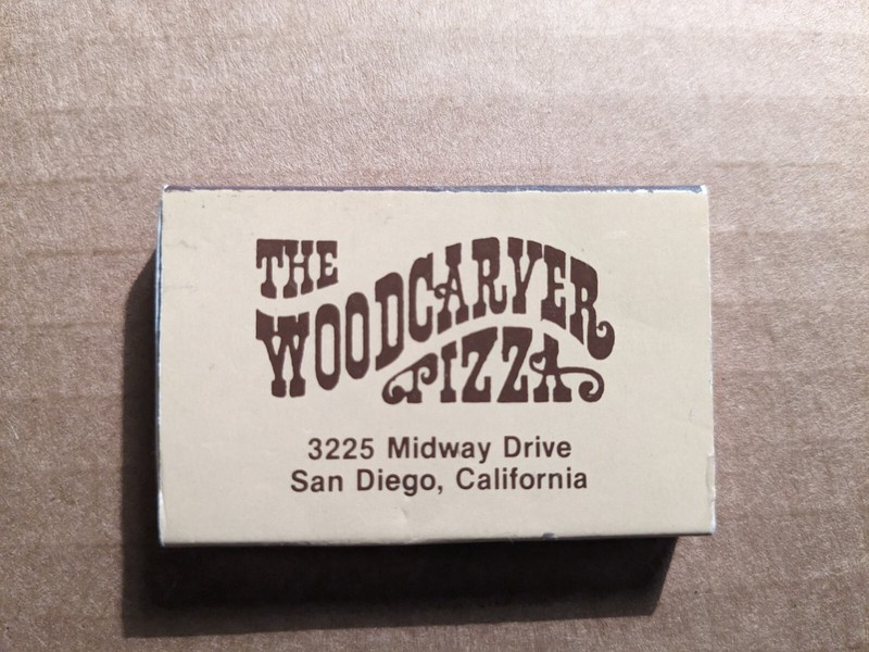 The Woodcarver Pizza-San Diego Collectible Matchbox Matchbook-no matches